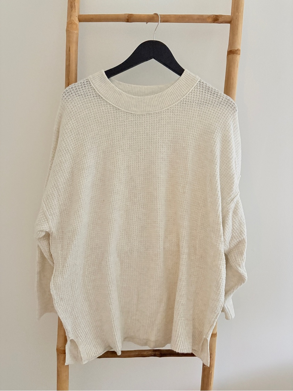Women’s oversized Aerie Cream Waffle-Knit Crewneck Sweater